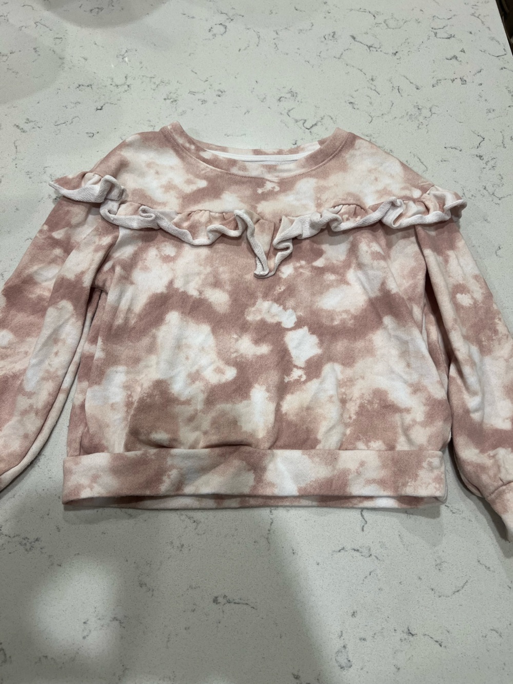Grayson Collective Girls Tie-Dye Ruffle Pullover Sweatshirt - Pink and White 5T